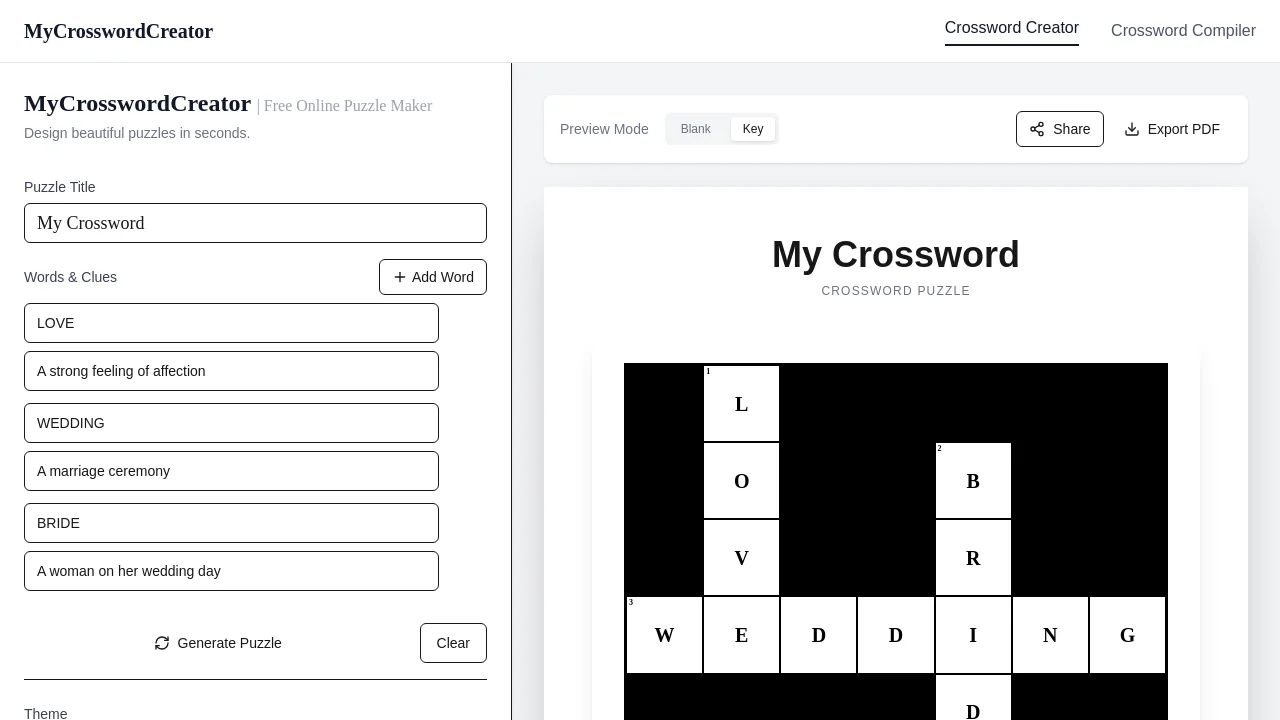 Free Crossword Creator: Make Aesthetic & Printable Puzzles O