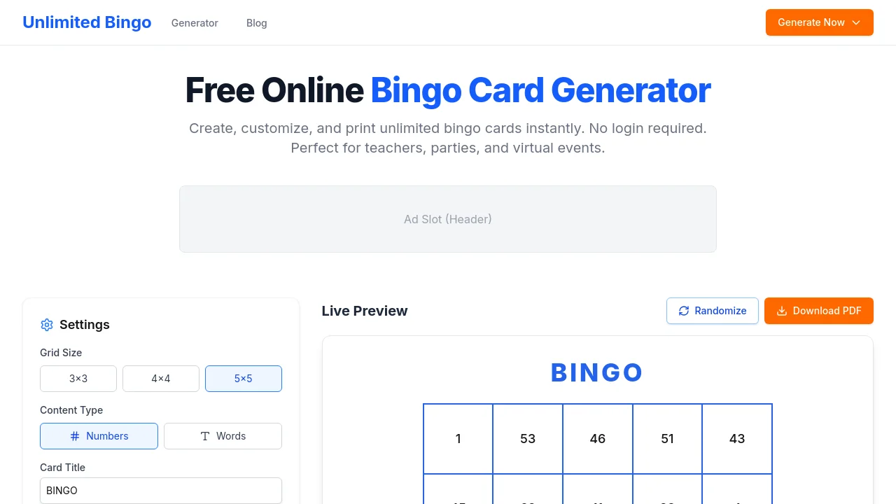 Online Bingo Card Generator - Free, Unlimited & Printable [I